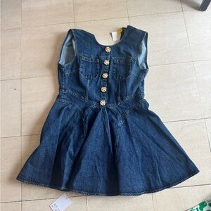 Self-Portrait Blue Denim womens Dress with Floral Buttons